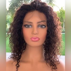 100% human virgin Indian remy deep curl 14 inch 13x5 free part lace frontal